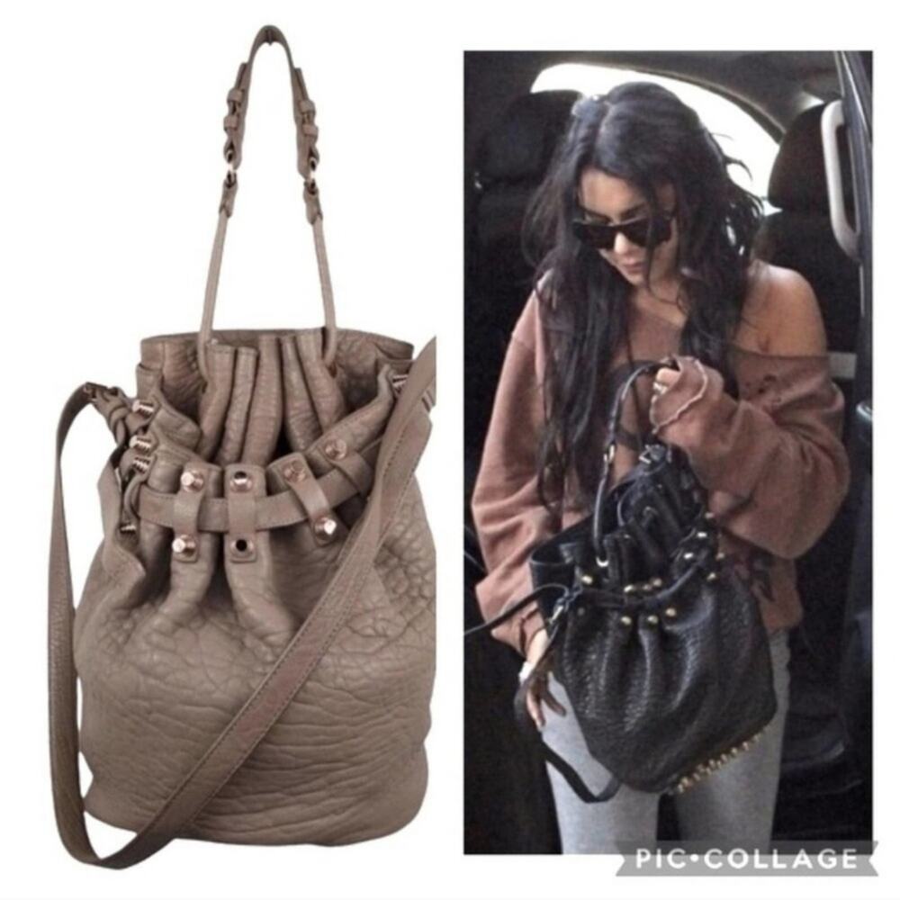 Alexander Wang Diego Studded Leather Bucket Bag RARE Latte